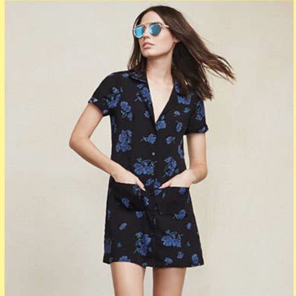 Reformation Black and Blue Floral Dress